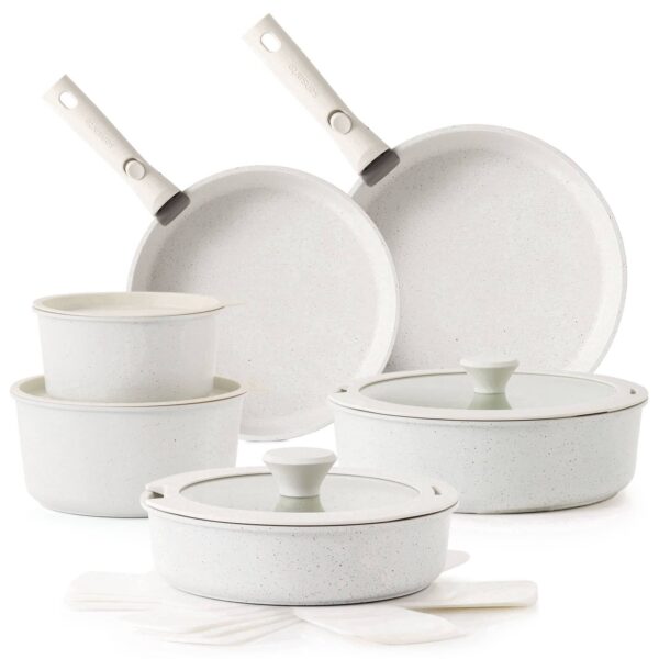 c6424b47-ec80-4e55-abf2-2ceb53ead8e1.jpg SENSARTE - 17-Piece Nonstick Cookware Set with Detachable Handle,Induction Compatible, Dishwasher/Oven Safe, Healthy Cooking Set - White