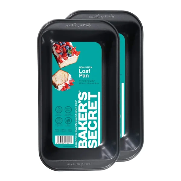 c6b4804a-6943-4dcb-9ea4-8eb829402e0e.jpg Baker's Secret - 2pcs Loaf Pan for Baking Bread 11" x 6" Baking Area 9" x 5" - Dark Gray