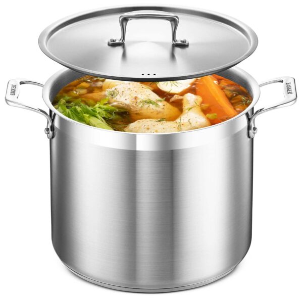 c788c2ff-5df3-4b47-9130-204228b152e7.jpg Bakken- Swiss - Stockpot – 12 Quart – Brushed Stainless Steel – Heavy Duty Induction Pot with Lid and Riveted Handles – For Soup, Seafoo - Silver