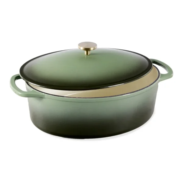 c7d24c2a-9e01-45a9-9777-274d9a11fe61.jpg Best Choice Products - Oval 7.5 Quart Cast-Iron Dutch Oven, Heavy-Duty w/ Enamel, Side Handles - Deep Olive Green