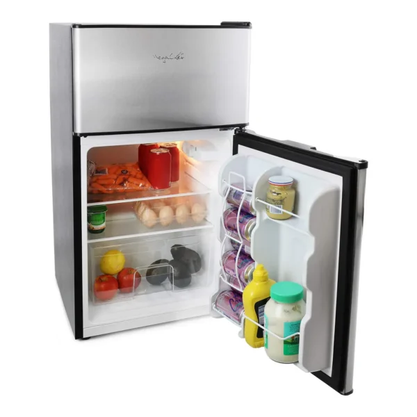 c96ddee4-1f5a-46ec-ba33-bea0ef700c4e.jpg MegaChef - 3.2 Cubic Feet 2 Door Refrigerator/Freezer in Stainless Steel - Silver