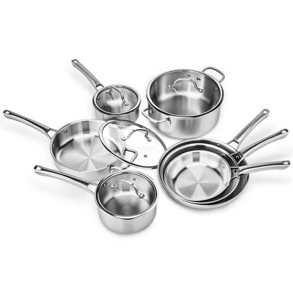 c9fb6ded-697f-4c98-99c3-88472a2c017a.jpg Winado - 11-Pcs Stainless Steel Cookware Set with Frying Pans & Saucepans & Saute Pan & Stockpot & Glass Lids for Kitchen Cooking - Silver