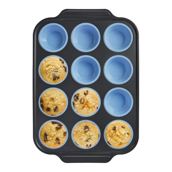 ca6b73ad-2337-4527-acd0-d080835dd91a.jpg HONGBAKE - Silicone Muffin Pans for Baking with Metal Frame, Egg Bite Molds, Cupcake Pans 12 Regular Size, Muffin Tins Easy to Pop - Blue