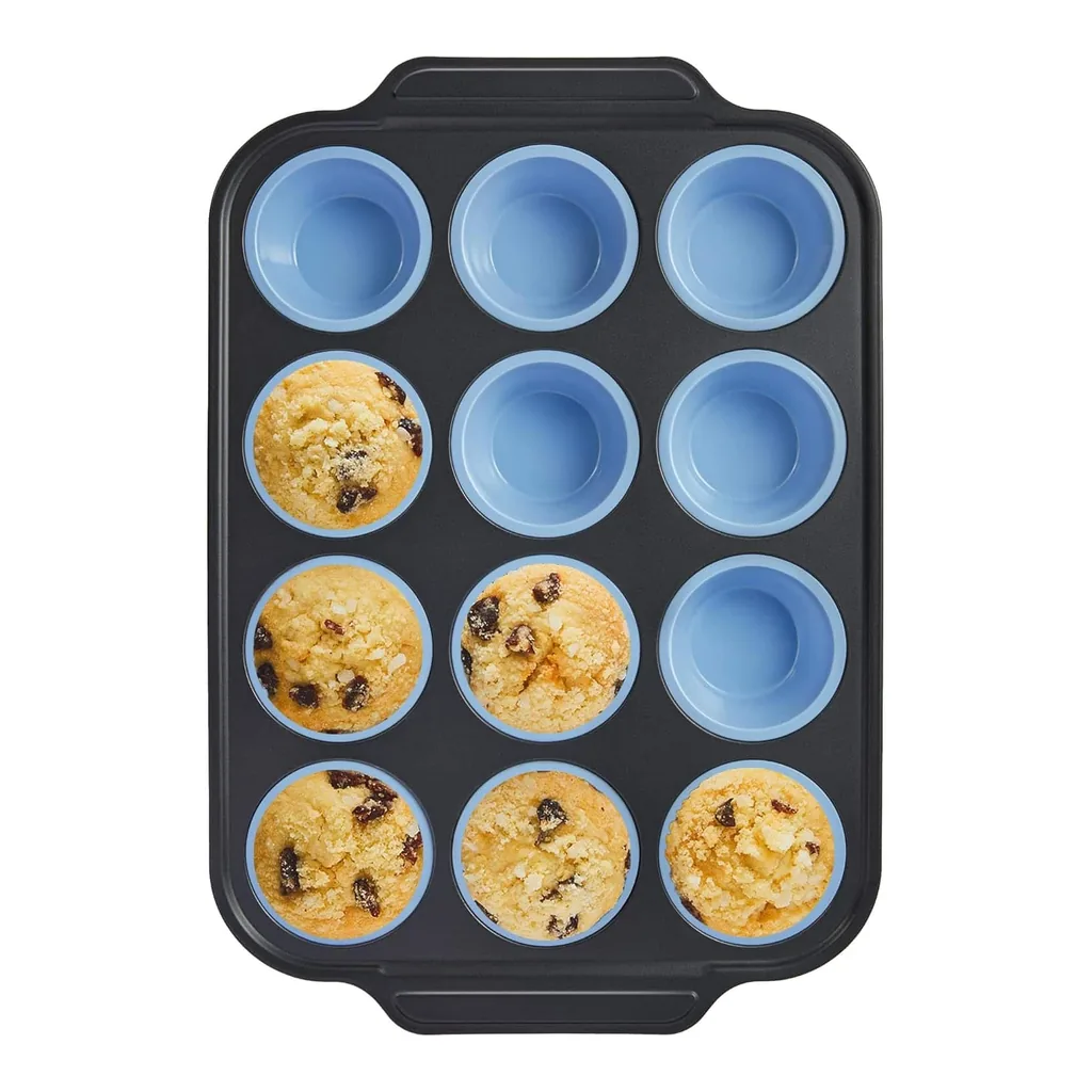 ca6b73ad-2337-4527-acd0-d080835dd91a.jpg HONGBAKE - Silicone Muffin Pans for Baking with Metal Frame, Egg Bite Molds, Cupcake Pans 12 Regular Size, Muffin Tins Easy to Pop - Blue