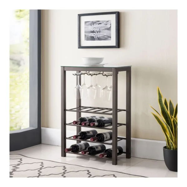cac57558-11f5-41ec-8bdf-f21d2e13be63.jpg Kings Brand Furniture - Freestanding Floor Wine Rack Storage Table - Hold 20 Bottles with Glasses Holder - Dark Gray