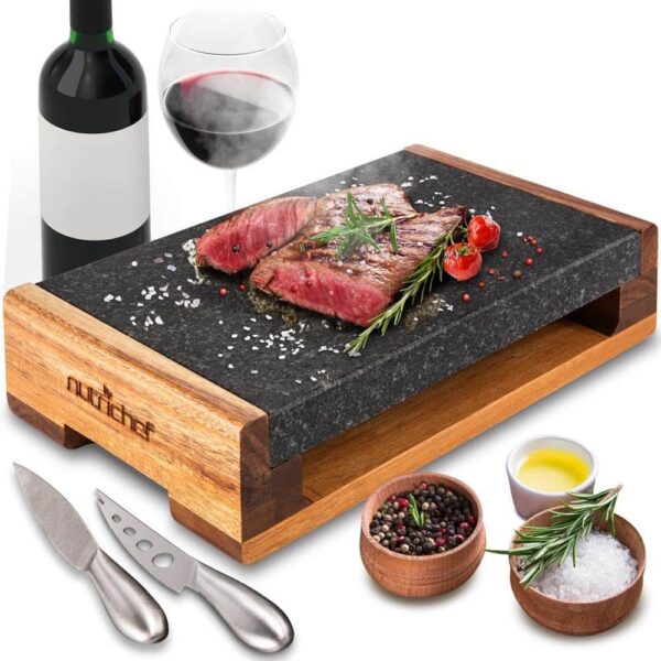 cc90f3e4-973e-4cf0-bb3b-035faf95b5e6.jpg NutriChef - Cooking Stone Grill Set, Hot Lava Rock Plate for BBQ, Stainless Steel Knives, Retains Heat & Flavor (PKLVST41) - Standard