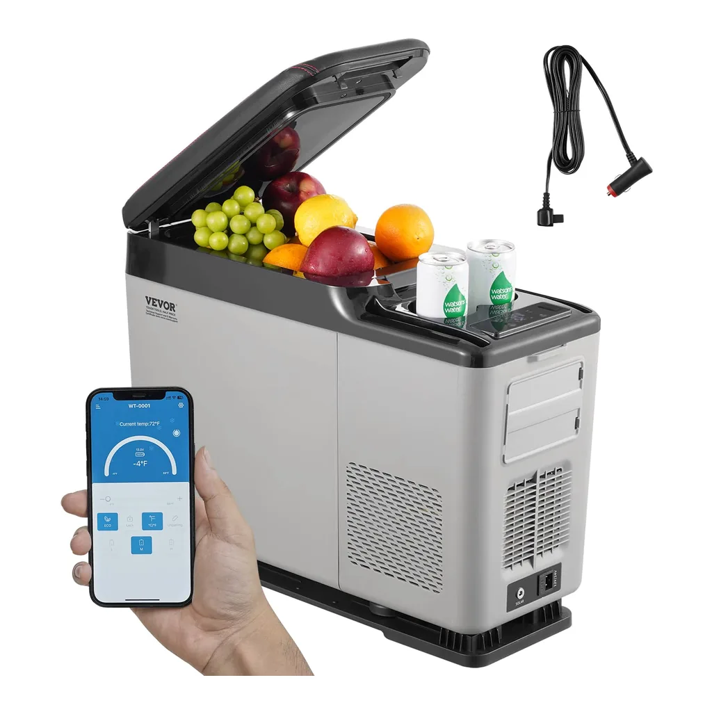 cdabf1f8-760d-494c-ba9b-2a39d04c9e0c.jpg VEVOR - Car Refrigerator, 12 Volt Car Armrest Refrigerator Fridge, 15 L Single Zone Portable Freezer, -4℉-68℉ Adjustable Range - Gray