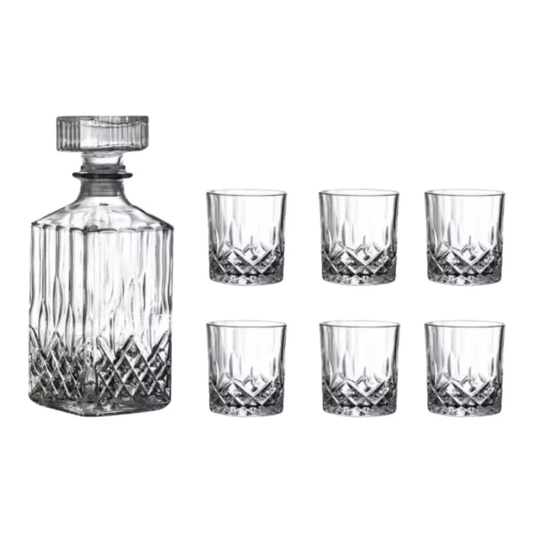 cec2c6d0-fd02-42b6-8941-5f8e48681623.jpg Kitcheniva - 25 oz Vintage Style Glass Whiskey Decanter Set with Stopper - Includes 6 Glasses (7.4 oz) - Clear