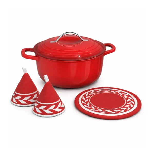 cfb38980-42bf-4e1a-bfe6-706b5f08a35c.jpg Winado - 5 QT Enameled Cast Iron Dutch Oven with Lid & Heat-Resistant Gloves & Pot Mat Compatible with All Cooktops for Braising - Red