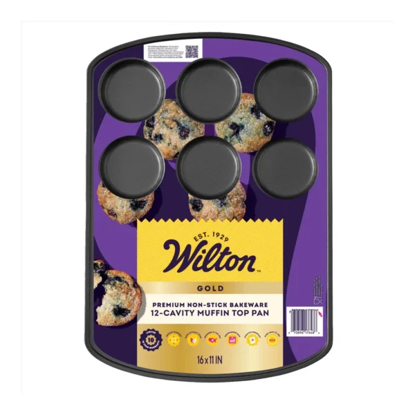 d0a316af-1db7-4855-a5eb-802a61625084.jpg Wilton - Gold 11 in. W X 16 in. L 12 Cavity Muffin Top Muffin Pan Black 1 pc