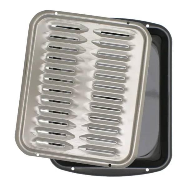 d1269c49-8ca0-43f5-bfe1-b73e0448920d.jpg Range Kleen - BP100 2 Piece 16 x 12.75 Inch Air Fry, Bake and Broiler Pan with Chrome Grill - Black with Chrome