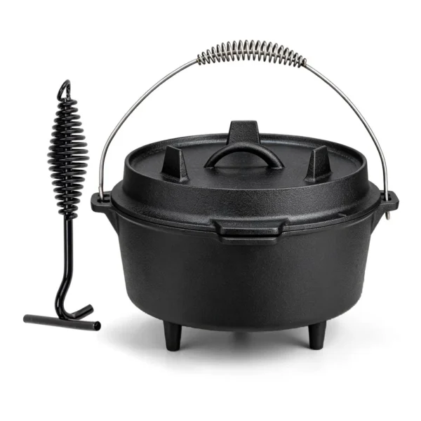 d39be246-6cc2-4e64-8181-6eadbf02ebe8.jpg Winado - 3.7 QT Heavy Duty Cast Iron Camping Dutch Oven with 3 Legs and 2-in-1 Skillet Lid for Open Campfire & Coals & Wood Stove - Black