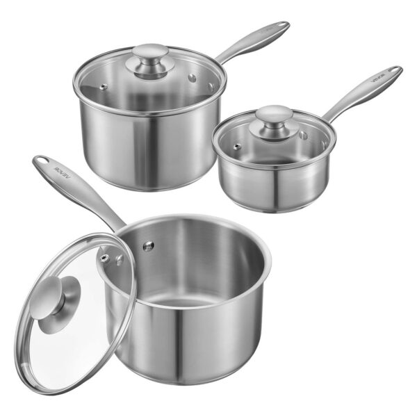 d5008ce5-eac8-4ea1-b640-9c985d1b5d42.jpg VEVOR - Stainless Steel Saucepan Set,1QT & 2QT & 3QT Saucepans with Glass Lids,Multipurpose Nonstick Stainless Steel Sauce Pot - Silver