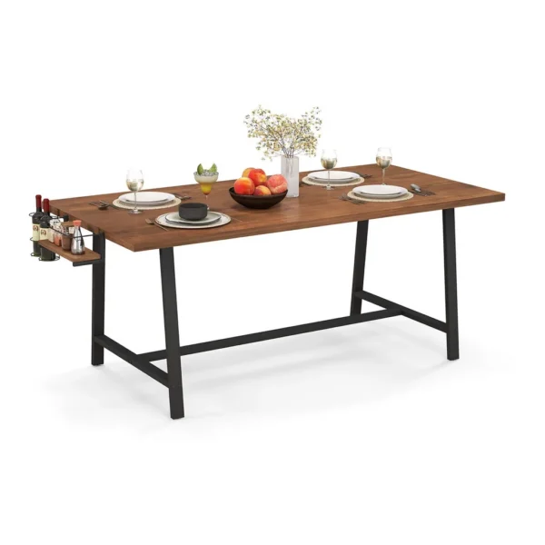 d511a19b-3627-4ff0-9e2f-da4461c9abed.jpg Gymax - 72'' Industrial Rectangular Kitchen Table w/ 2-Bottle Wine Rack Condiment Holder - Walnut, Black