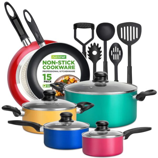d586c037-5827-4f5c-ab8c-3a2f1a3d8d47.jpg NutriChef - 15-Piece Non Stick Kitchen Cookware Set