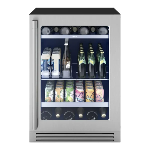 d630b848-e56d-4f11-a059-33c159b7681a.jpg Zephyr - Presrv Pro 24 in. 7-Bottle and 88-Can Single Zone Beverage Cooler - Stainless Steel/Glass
