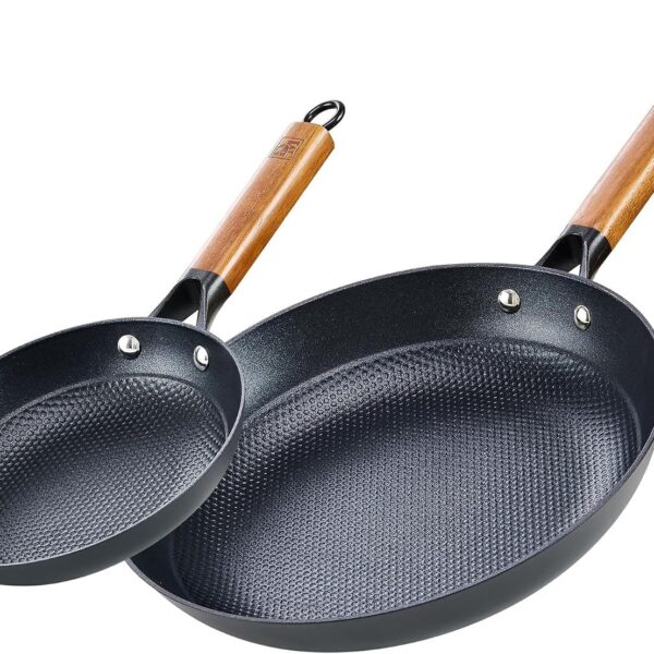d756f226-eeb7-4a27-aac3-bbd15907aa23.jpg D&M - Cast Iron Non-Stick 2 pcs Fry Pan Set, 8 Inch+12 Inch - Black