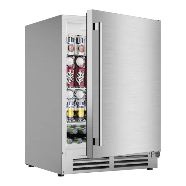 d7afc665-70c8-470b-abd8-fe8c2b4ef469.jpg Coolake - 24″ 5.3 Cu.ft Outdoor Refrigerator for Patio, 180 Cans Built-in or Freestanding Under Counter Beverage Cooler - Stainless Steel