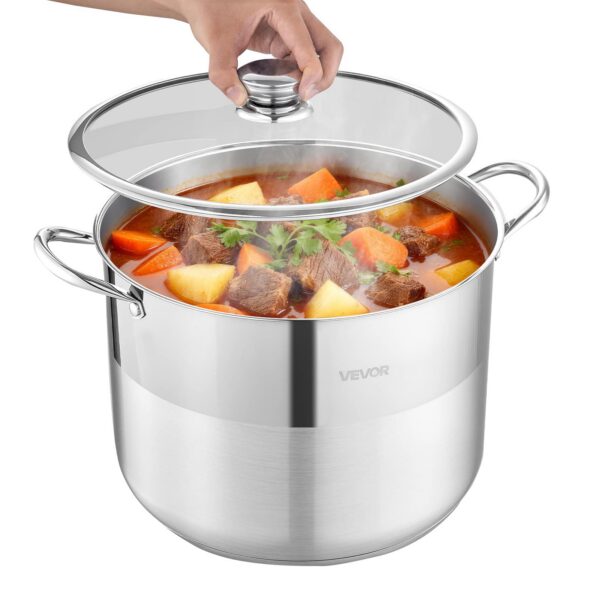 d7b830d7-7f06-492a-8fd8-b871814f1ccf.jpg VEVOR - Stainless Steel Stock Pot, 16-Quart Stainless Steel Stockpot with Glass Lid, PFOA-Free, PFAS-Free, Compatible with Gas - Silver