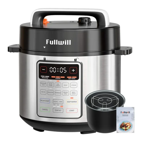 d7e4330d-6534-4ea5-9c3e-600dd6488b2a.jpg Fullwill YLD60-100P 6.3Qt Electric Pressure Cooker, 1000W Multi-Cooker, Dishwasher Safe, Non-Stick Inner Pot, 12 Preset Functions – Black/Silver