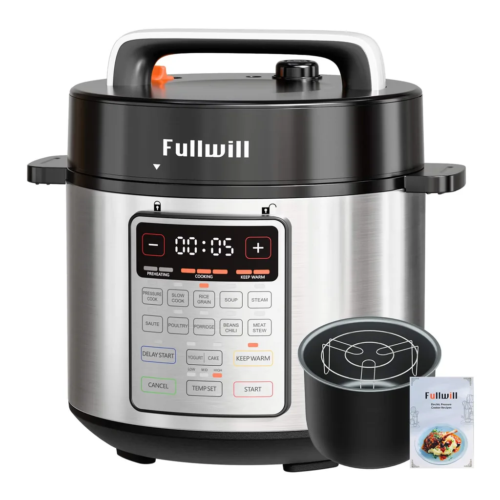 d7e4330d-6534-4ea5-9c3e-600dd6488b2a.jpg Fullwill YLD60-100P 6.3Qt Electric Pressure Cooker, 1000W Multi-Cooker, Dishwasher Safe, Non-Stick Inner Pot, 12 Preset Functions – Black/Silver