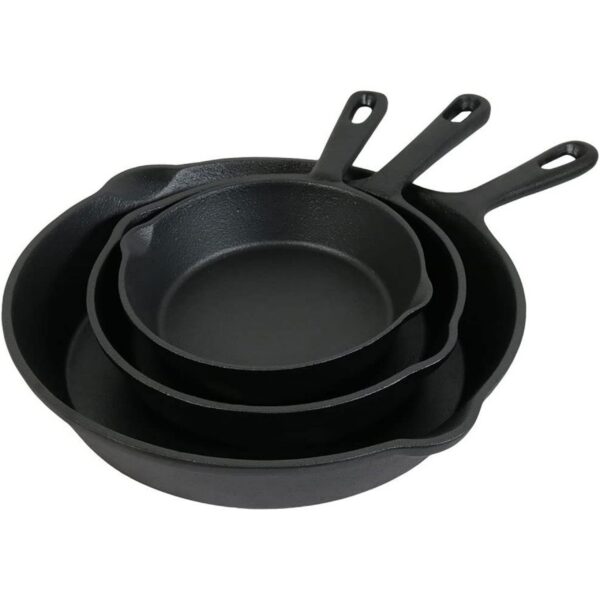 d875d418-45a7-457c-8283-e26913fd975a.jpg Sunnydaze - 3-Piece Cast Iron Pre-Seasoned Skillet Set with 3 Pans - Black