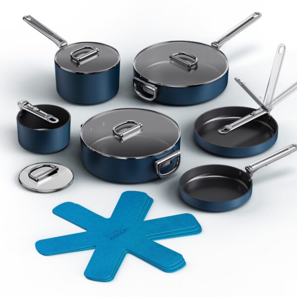 d88d99c0-1060-4720-bada-84b826bb5135.jpg Joseph Joseph - Space Ceramic Non-stick 10-piece Cookware Set with Folding Handles - Blue