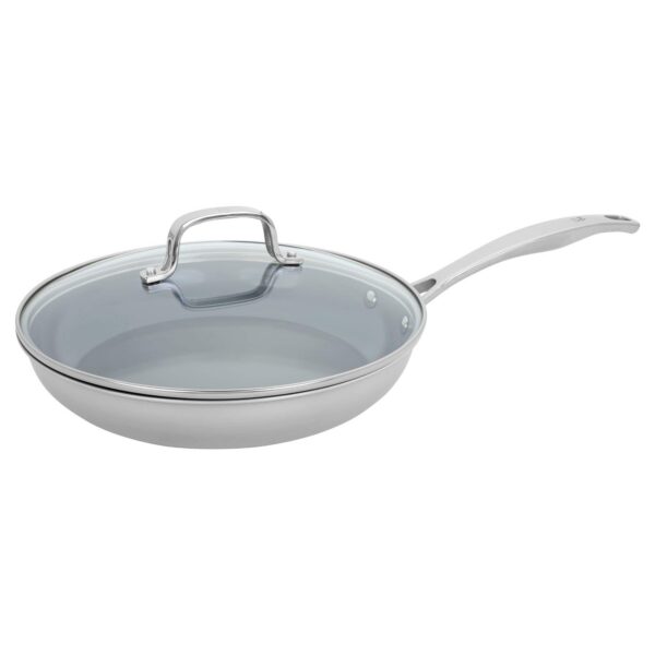 d9e70d1b-61b3-4c23-9726-16910c5cde1d.jpg Henckels - Clad H3 10-inch Ceramic Nonstick Fry Pan with Lid - Stainless Steel