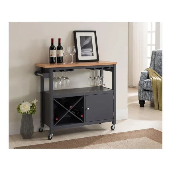 dabbc121-e8c8-4435-b9f1-4e8cd49675a5.jpg Kings Brand Furniture - Wood Kitchen Storage Serving Cart with Wine Rack (Grey/Natural) - Gray