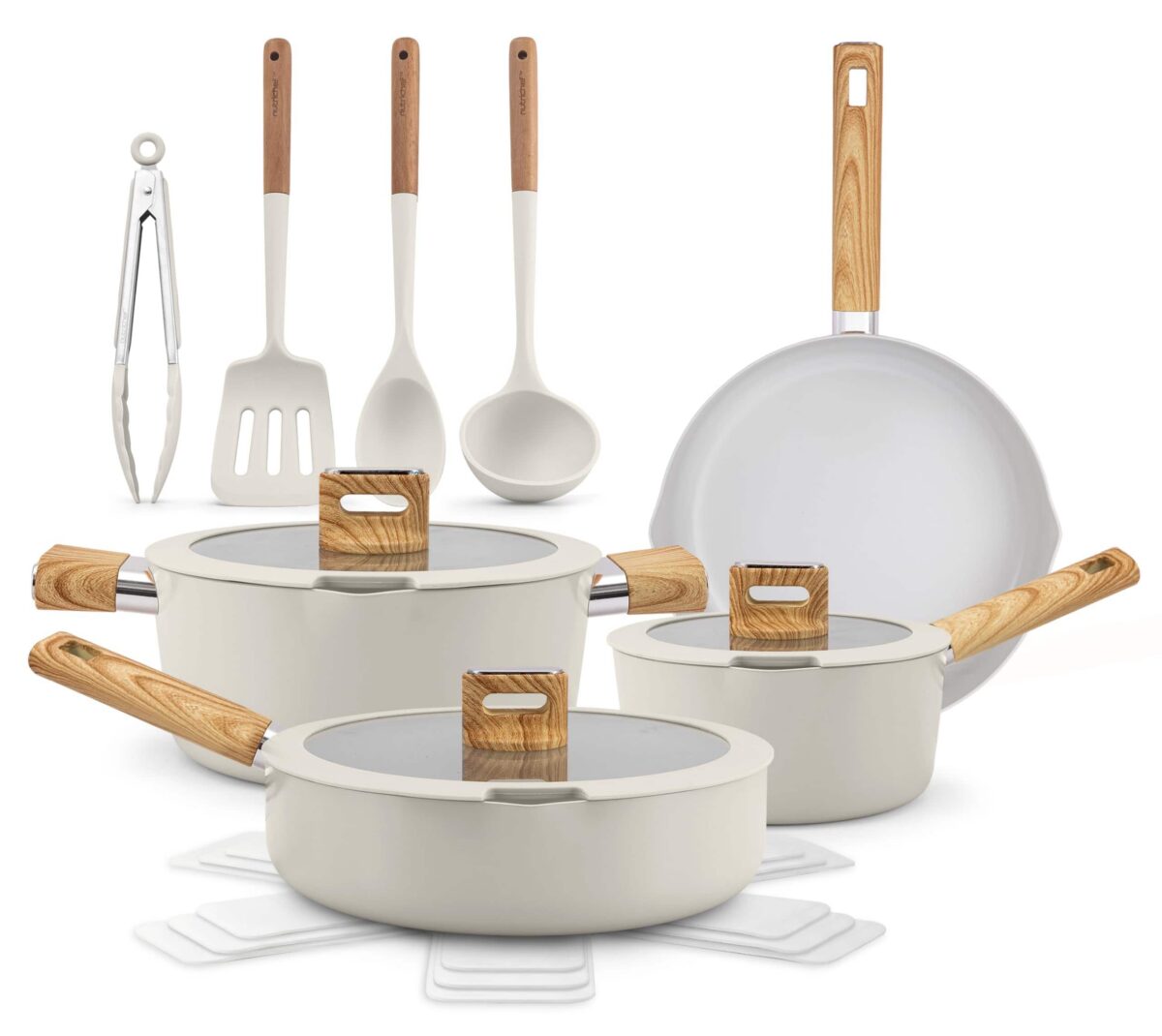 db1b5071-d31e-48c9-9699-aca94cd3ab0a.jpg NutriChef - 14-Piece Pots and Pans Set Ceramic Cookware Set w/Ladle, Tongs, Spatula - White
