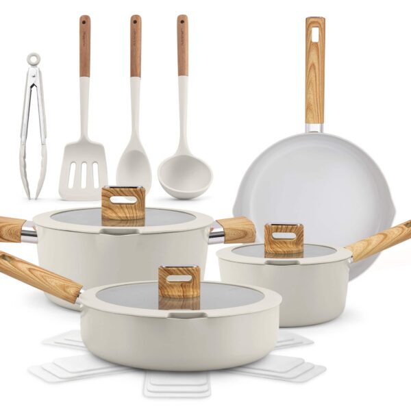 db1b5071-d31e-48c9-9699-aca94cd3ab0a.jpg NutriChef - 14-Piece Pots and Pans Set Ceramic Cookware Set w/Ladle, Tongs, Spatula - White