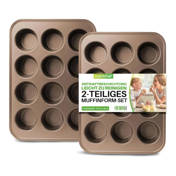 db8f3a82-67be-4d79-b420-f3f7a2461e9b.jpg NutriChef - 12-Cup Nonstick Muffin Pans for Cupcakes, Stackable, Dishwasher Safe, Easy Release, (NC2TRCP3) - Gold
