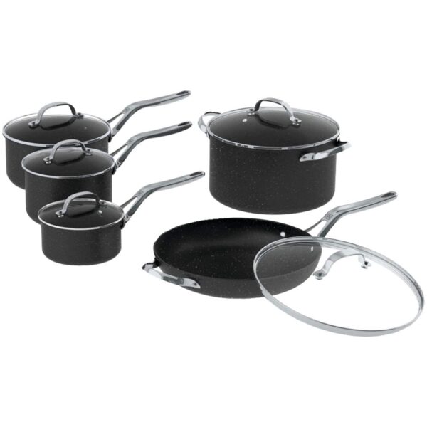 dbe7018b-8933-4ad1-ba2d-f0e2a565a33c.jpg THE ROCK by Starfrit - 10-Piece Cookware Set with Stainless Steel Handles - Black