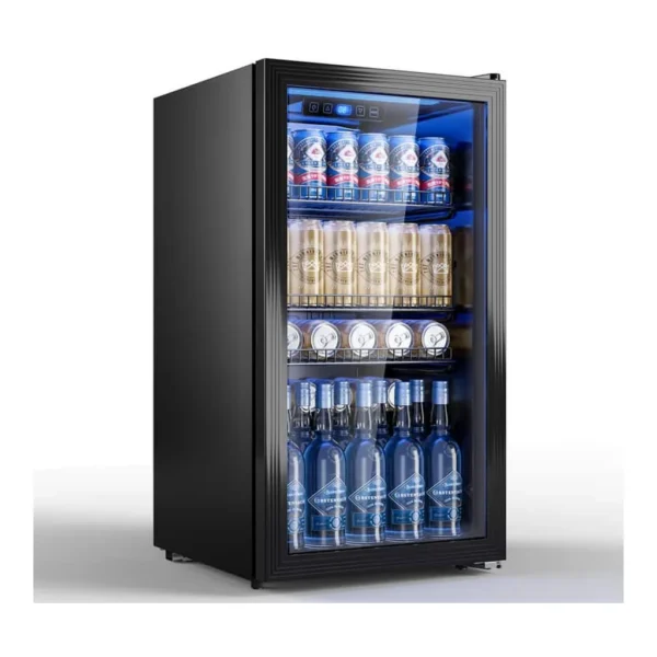 ddc73ace-e922-48f8-bf68-056271ad52f9.jpg Manastin - 3.2 Cu.Ft Beverage Cooler, Electronic Temp Control, Double‑Pane Glass Door, Interior Light, Adjustable Shelves - Black