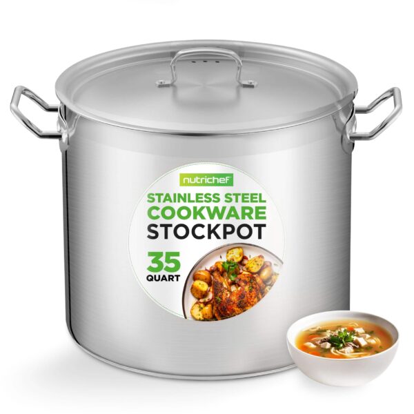de52666c-3624-4574-bb7b-24ba742b14af.jpg NutriChef - 35-Quart Stainless Steel Stockpot, Heavy Duty Induction-Compatible with Lid - NCSPT35Q - Silver