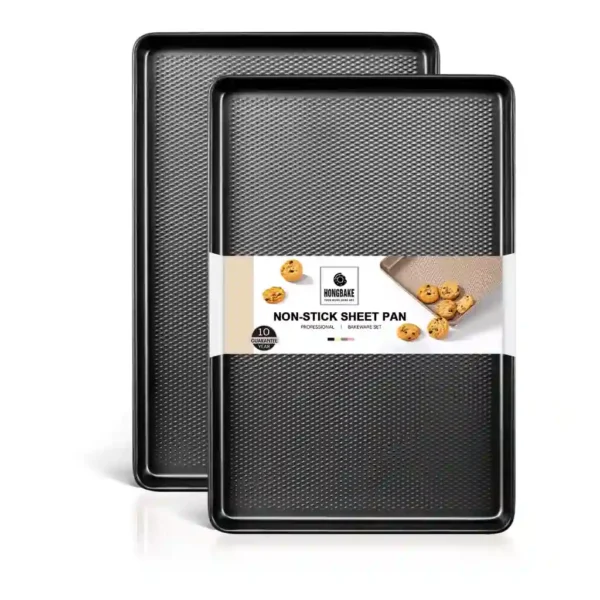 de56a5d1-59bd-4e19-9ff3-8a644e4be40f.jpg HONGBAKE - 2 Pack Half Sheet Baking Pans,Non Stick Baking Sheet for Oven, 57% Thicker , 17.5" x 12" Cookie Trays