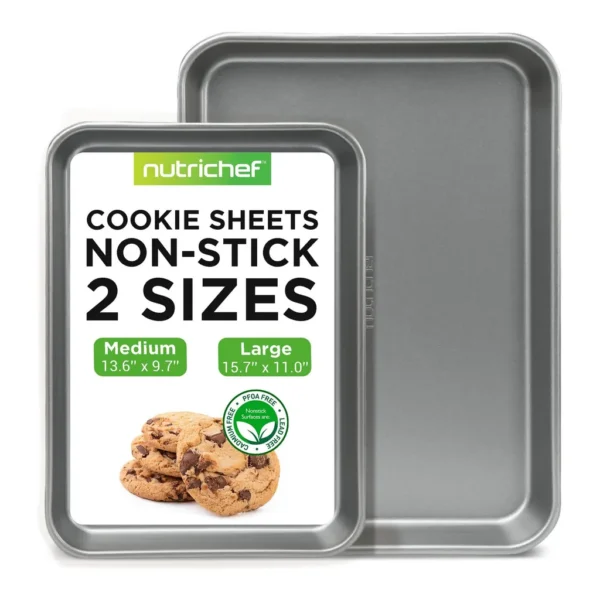 dedff01c-02ef-4b67-940c-f7f534e97e29.jpg NutriChef - 2-Piece Cookie Sheets for Baking – Non-Stick Carbon Steel, Dishwasher Safe, Gray Baking Sheets (NC2TRGY.5)