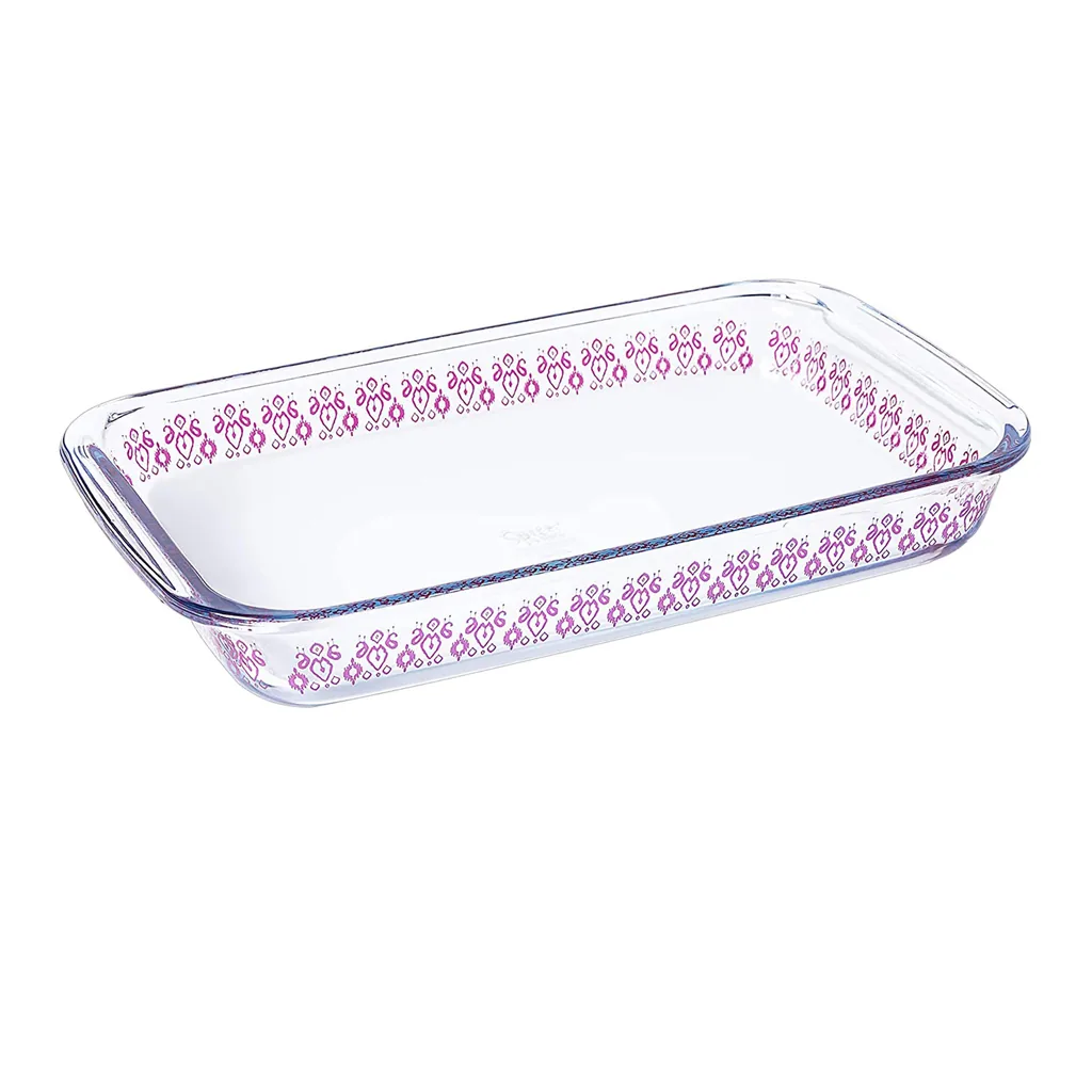 deec95d0-f165-425f-be5c-28808ba0f734.jpg Gibson - Spice By Tia Mowry 2.3 Quart Spicy Cloves Glass Rectangular Baker - Clear and Pink