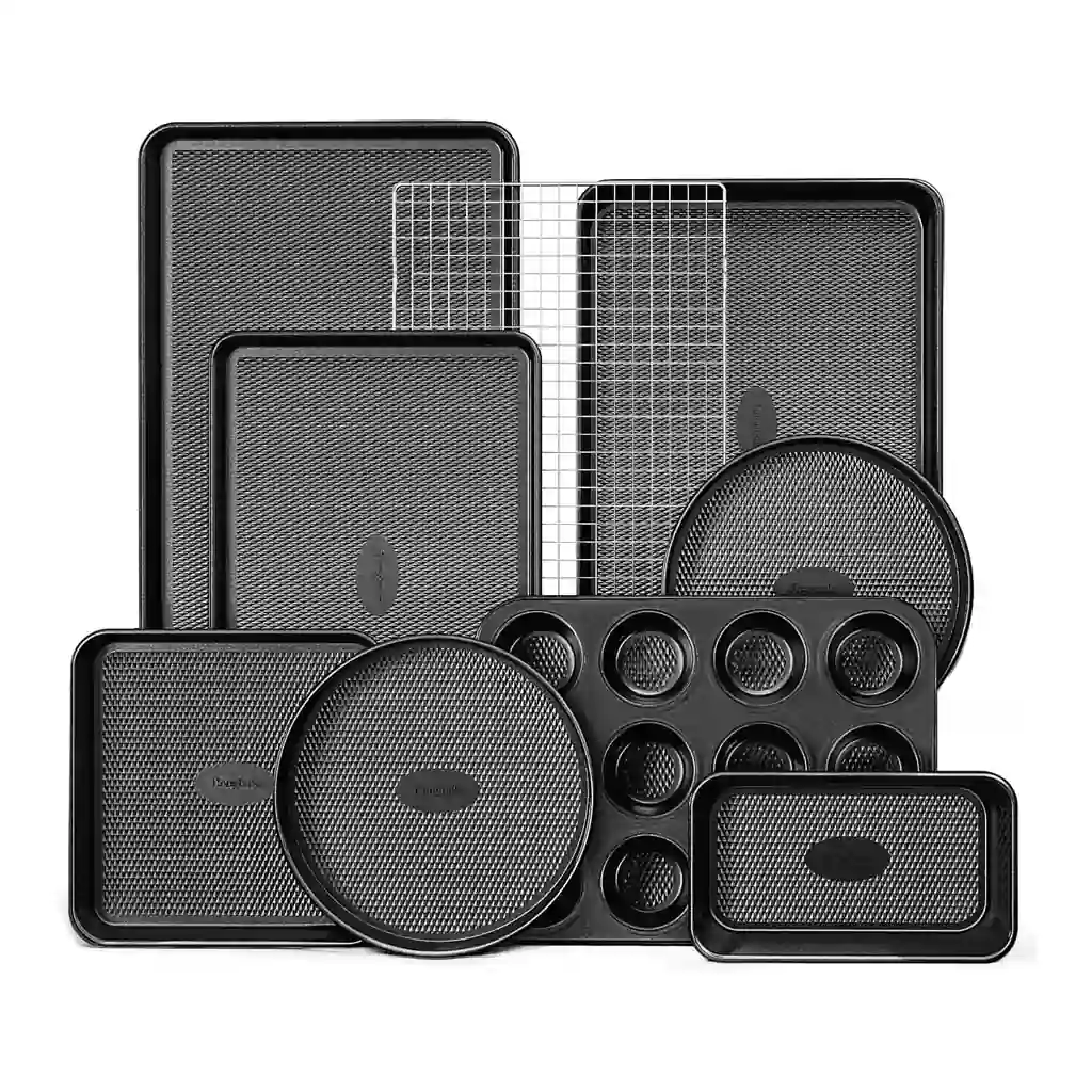 df3ce9e9-e1b4-48df-b34b-d04f0eb7aea9.jpg HONGBAKE - 9-Piece Baking Pans Set Nonstick, Stackable Non Toxic Bakeware Sets with Diamond Texture - Black
