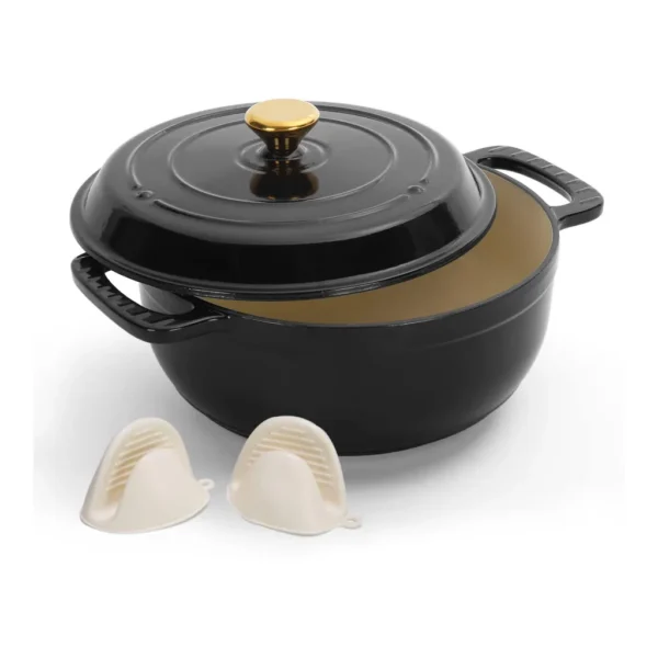 e0b160b9-f364-408a-8724-3c95447a9db9.jpg Winado - 5QT Dutch Oven Enameled Cast Iron Bread Oven with Moisture-Lock Lid for Sourdough Baking & Cooking, Oven & Stovetop Safe - Black