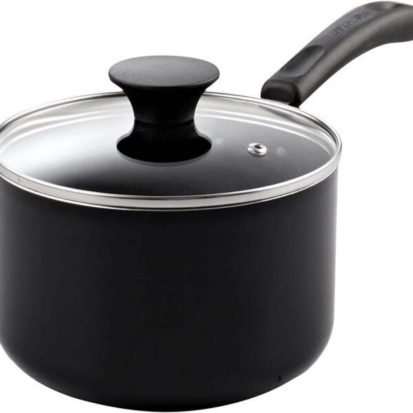 e11753f2-a1a8-4593-9613-90d735932177.jpg Cook N Home - Basic 1 qt Nonstick Aluminum Saucepan w/Glass Lid,Multi-Purpose Milk Chocolate Cooking Pot w/ Stay-Cool Handle - Black