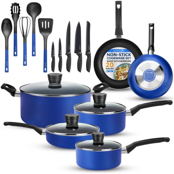 e150608e-d414-46df-8110-0b19b9292caf.jpg SereneLife - 20-Piece Blue Cookware and Knives Set