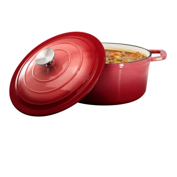 e1acc75a-3b53-448c-ac83-6f7a98339b2c.jpg MegaChef - 5 Quarts Round Enameled Cast Iron Casserole with Lid - Red