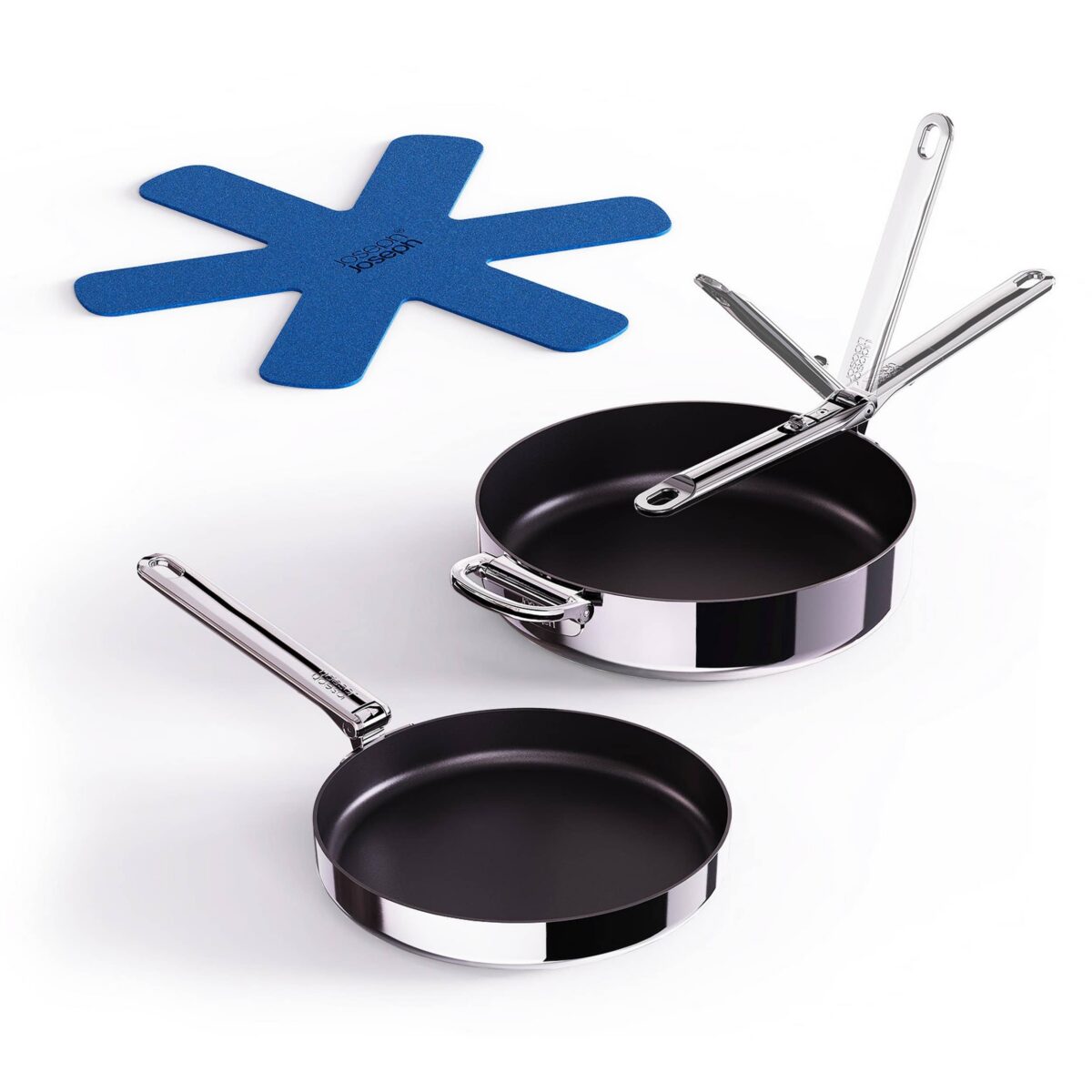 e2ce2d2d-2318-40b9-a846-4c16bb65f4e4.jpg Joseph Joseph - Space Steel 2-piece Ceramic Non-stick Fry Pan Set with Folding Handles - Stainless Steel