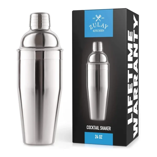 e2d3c5e1-91c1-4877-b4c2-dc4e928f2d6f.jpg Zulay Kitchen - Cocktail Shaker 24oz Stainless Steel Martini Shaker With Built-In Strainer - Silver