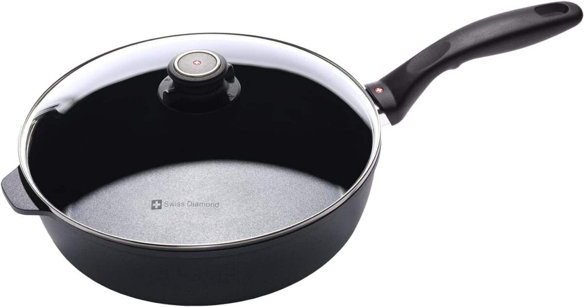 e459839a-cca4-4351-996f-7d38c42b2cac.jpg Swiss Diamond - HD Nonstick 3.8 qt Saute Pan with Glass Lid, Induction - Black