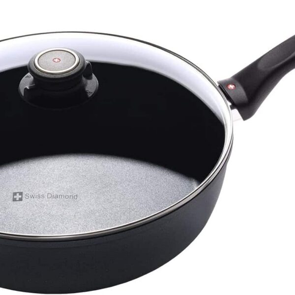 e459839a-cca4-4351-996f-7d38c42b2cac.jpg Swiss Diamond - HD Nonstick 3.8 qt Saute Pan with Glass Lid, Induction - Black
