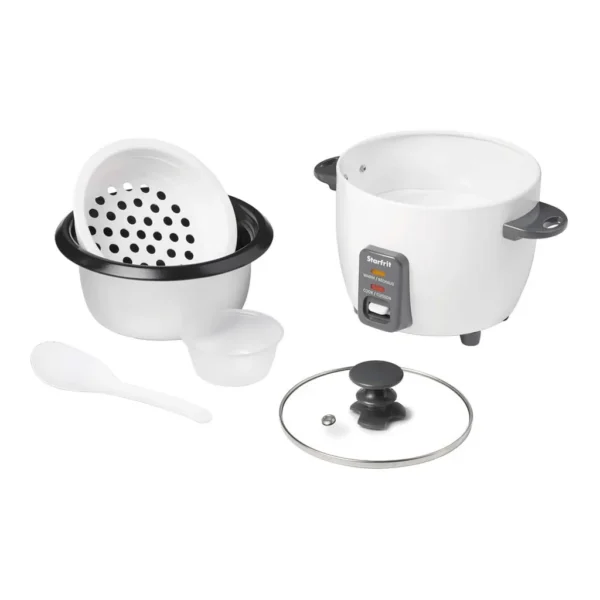 e46ead4a-e07d-4df5-94d7-3db7607bec99.jpg Starfrit 024734-001-0000 3-Cups Uncooked 6-Cups Cooked 300W Electric Rice Cooker Ceramic Coating – White