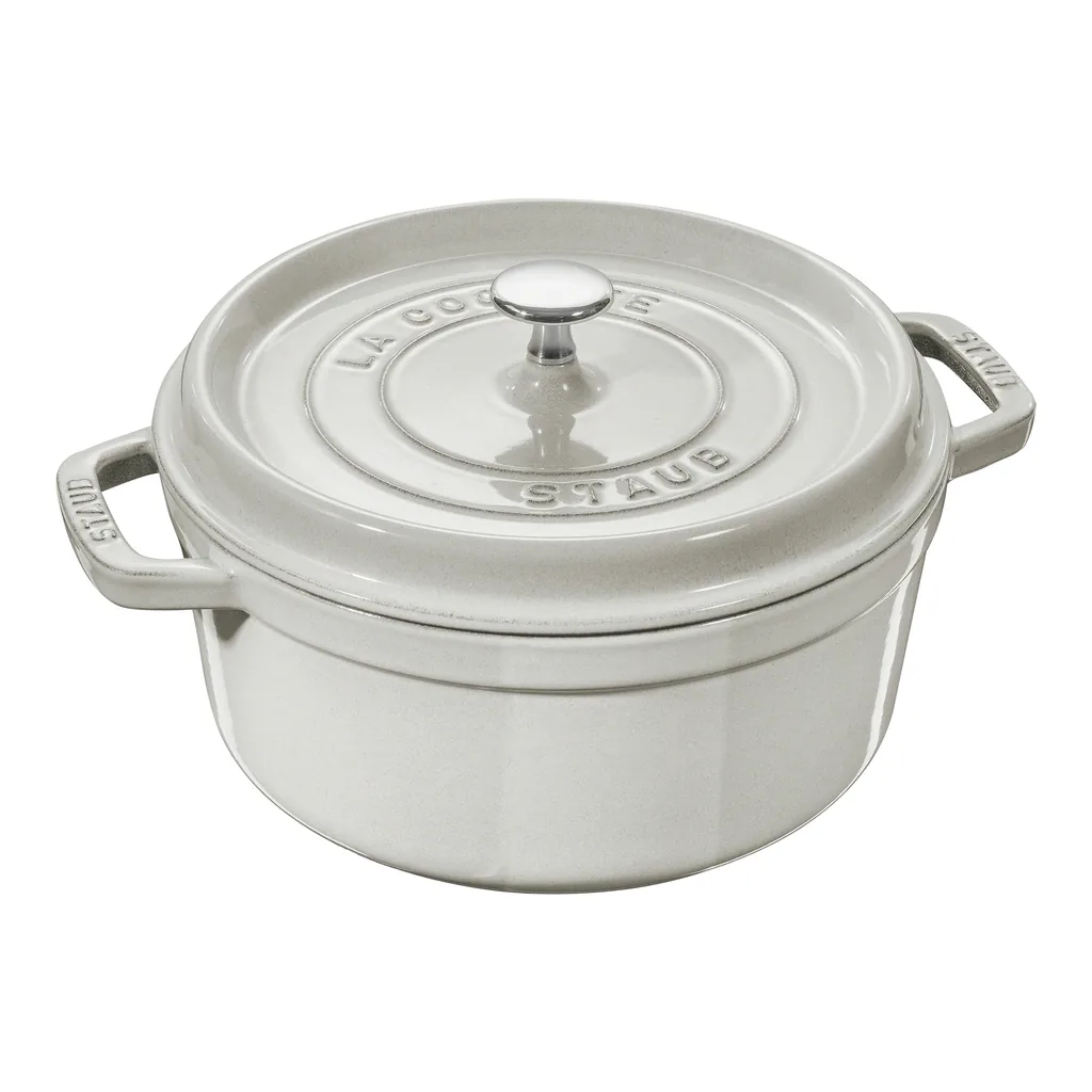 e4913d12-aaed-483c-8240-681c52a6e838.jpg Staub - Cast Iron Round Cocotte, Dutch Oven, 4-quart, serves 3-4, Made in France - White Truffle