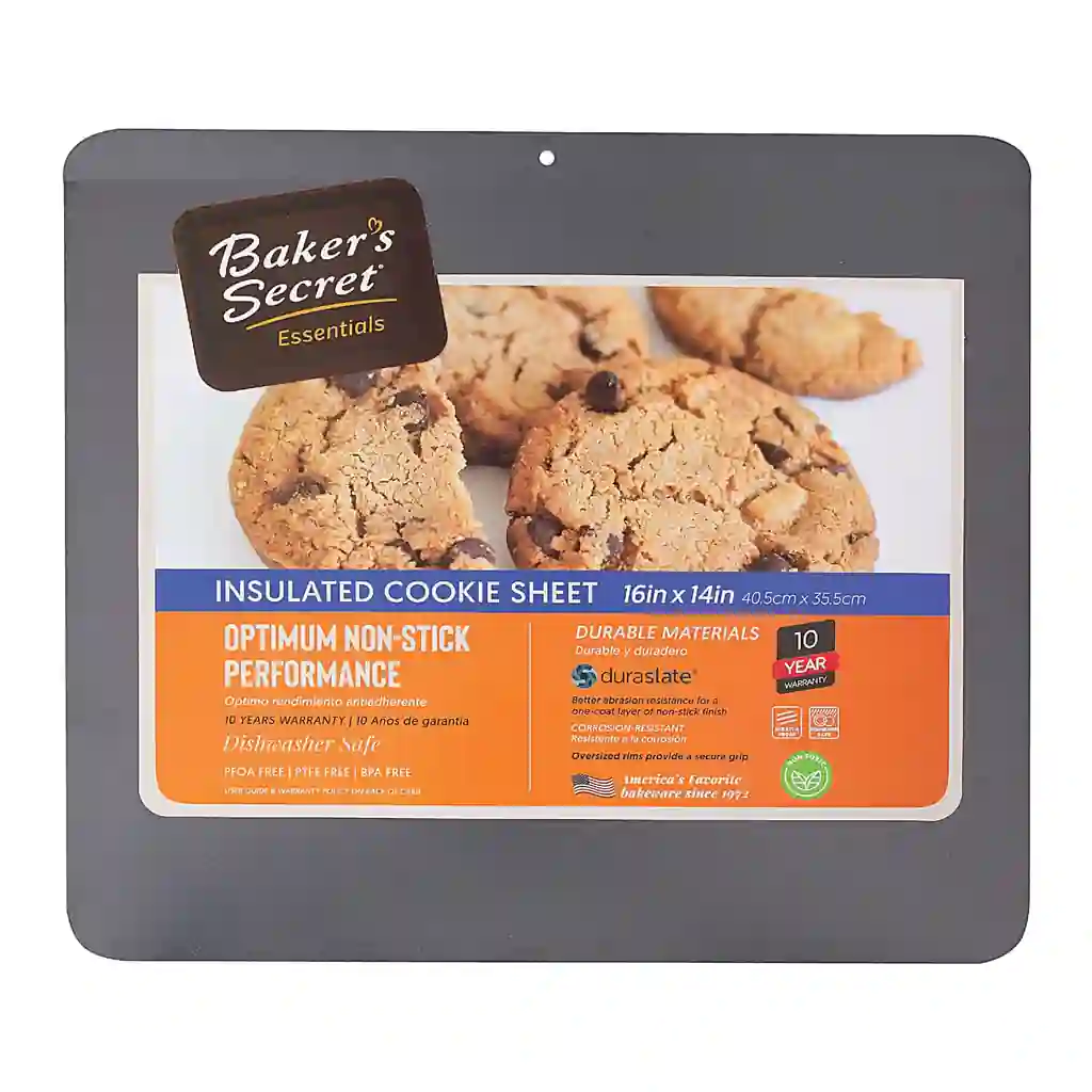 e4a35f82-d83c-458e-b326-45c9588795c1.jpg Baker's Secret - Insulated Cookie Sheet Non-stick 16.5"x14.4" Essentials Line Carbon Steel - Dark Gray
